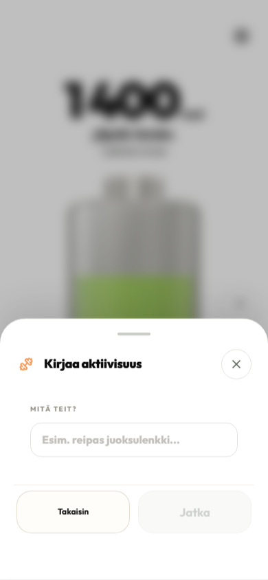 Calotankin Premium-näkymä, jossa aktiivisuus kuvaillaan AI-arviota varten.